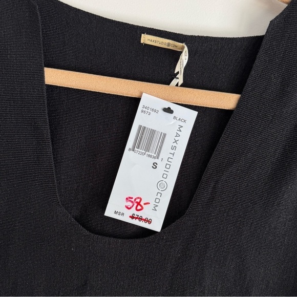NWT Max Studio Black Bodycon Split Sleeve Knit Top Silk Blend Stretch Blouse Sm - Picture 9 of 9
